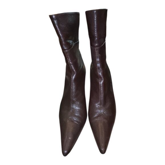 NIB-GUCCI Womens Classic Stiletto Mid High Heels Leather Boots 9.5 B Dark Wood - Picture 1 of 8